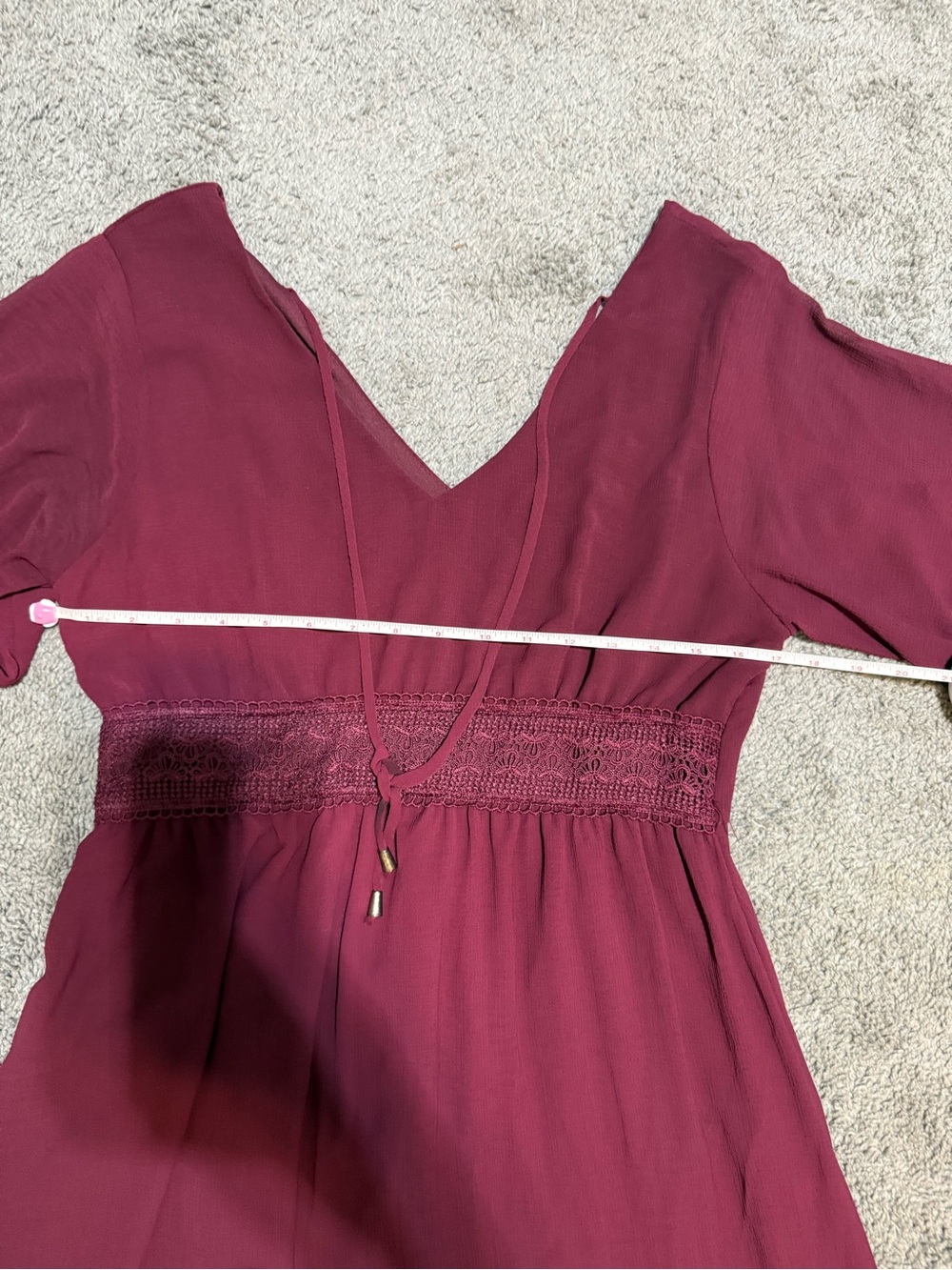 $8 Women's Burgundy Midi Dress with Crochet Waist$8 WHEN BUNDLED WITH 3 OR MORE - Picture 6 of 10